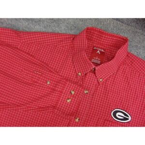 Georgia Bulldogs Shirt Mens Large Antigua Red Grid Embroidered Logo Button Up